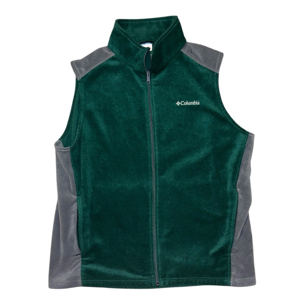 Vintage Big & Tall 3XLT Color Block Columbia Fleece Vest — Outdoor Green & Gray